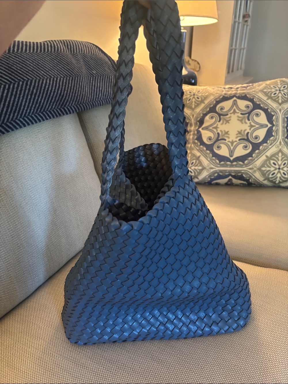 Woven Reversible Tote Bag in Dark Blue & Silver - Picture 2 of 4